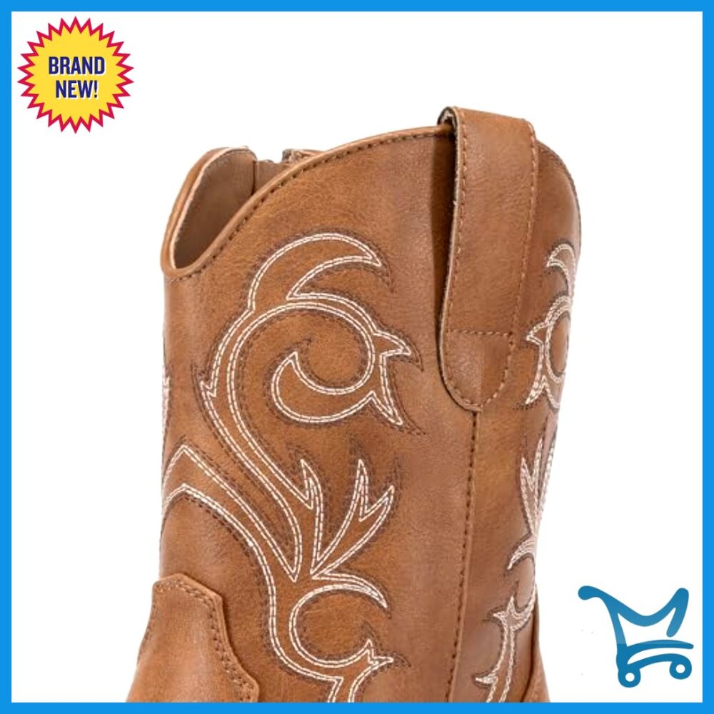 Women's Western Ankle Boots Square Toe Chunky Heel Embroidered Zipper - Picture 6 of 7